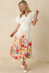 What Comes Next White Multi Cotton Floral Midi Dress