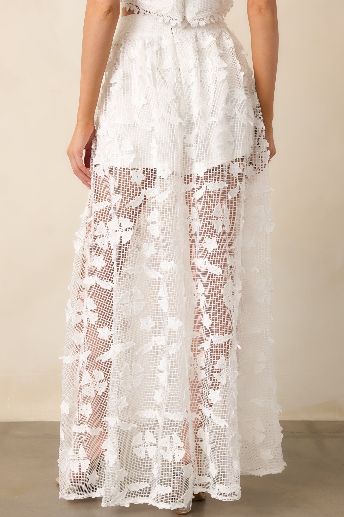 Quiet Waves White Embroidered Midi Skirt