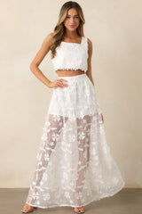 Quiet Waves White Embroidered Midi Skirt