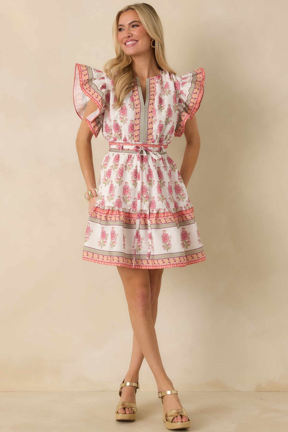 Whispers Of Spring White Floral Flutter Sleeve Mini Dress