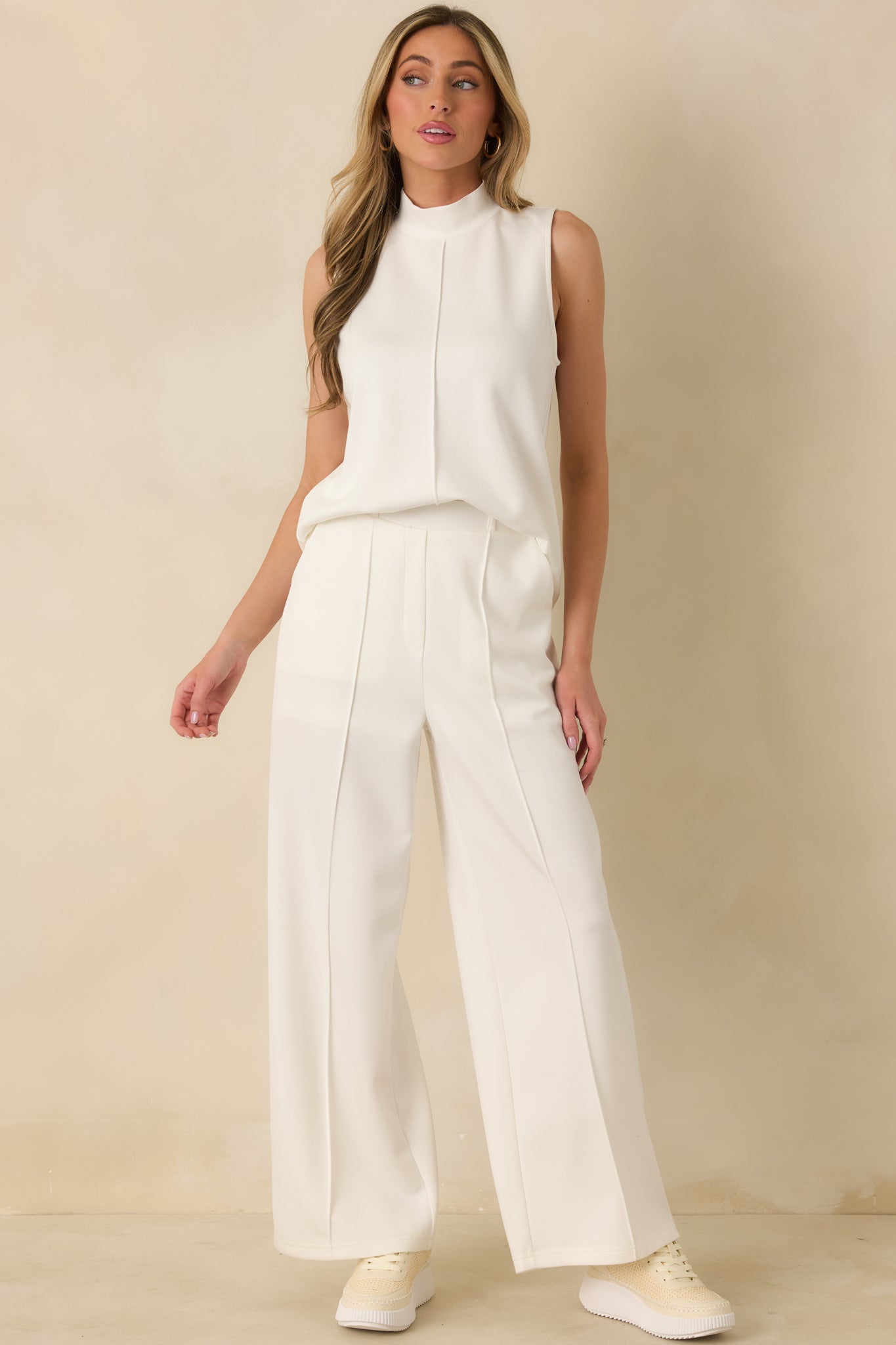 Ready to Jet Cloud White Sleeveless Mock Neck Tank Top
