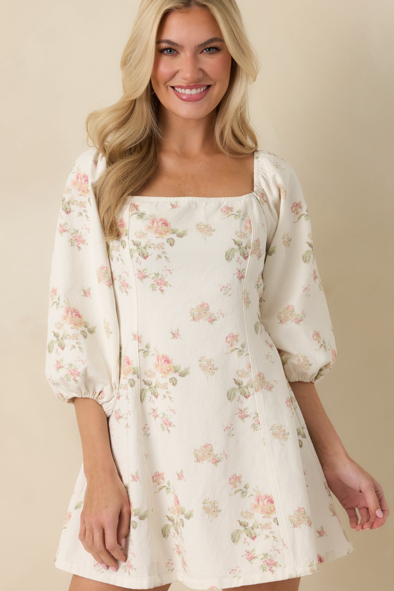 A Chance In Bloom White Multi Floral Cotton Mini Dress