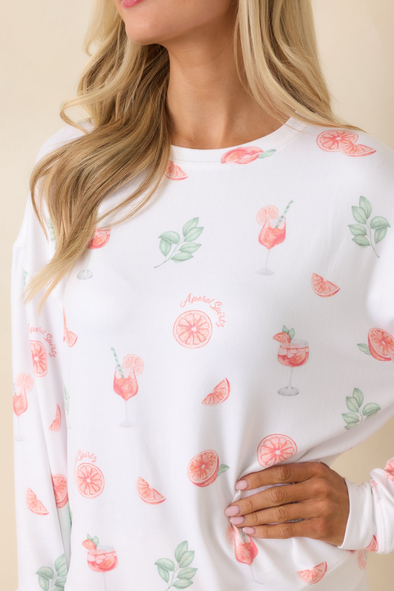 Z Supply White Spritz Long Sleeve Pajama Top