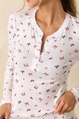 Z Supply White Multi Holly Pointelle Long Sleeve Pajama Top