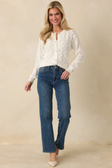 Ever So Classic White Pointelle Knit Button Front Cardigan