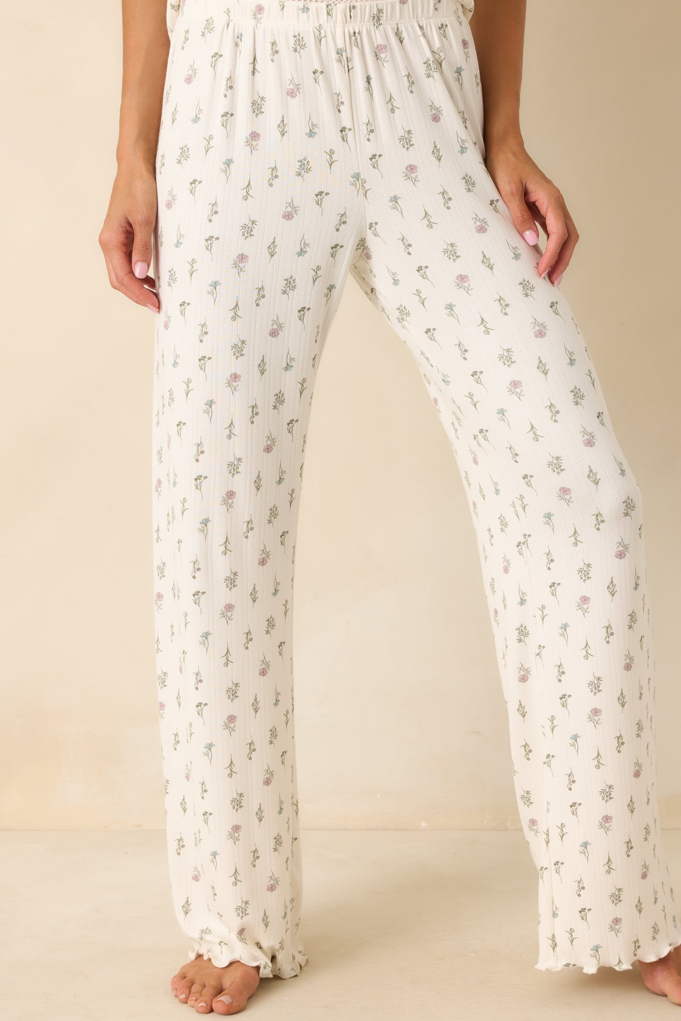 Z Supply White Pointelle Knit Sabrina Floral Pants