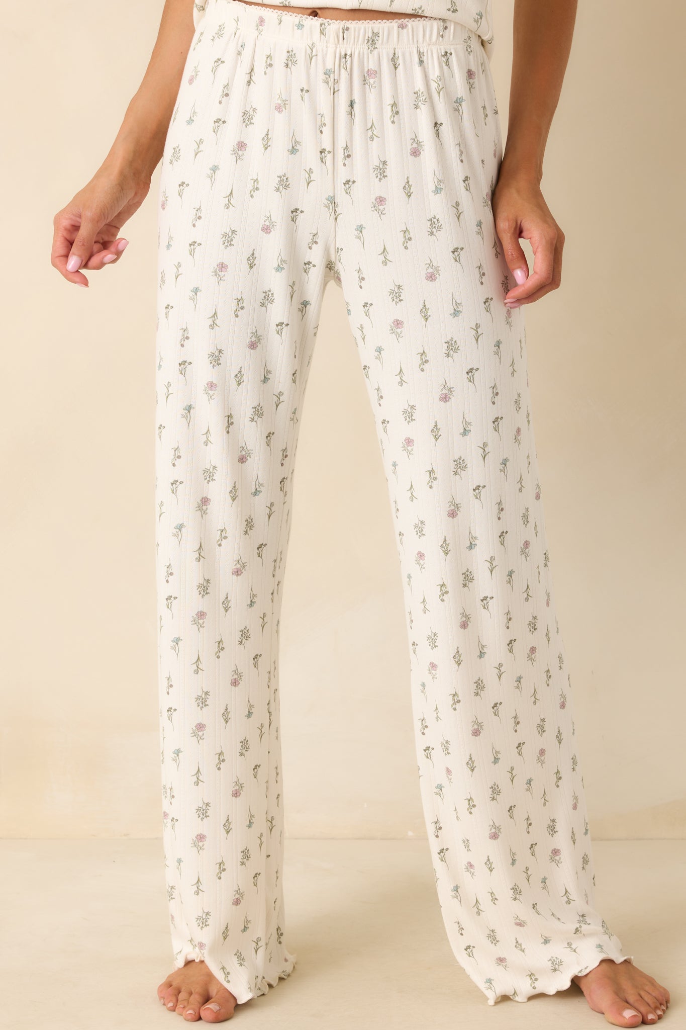 Z Supply White Pointelle Knit Sabrina Floral Pants