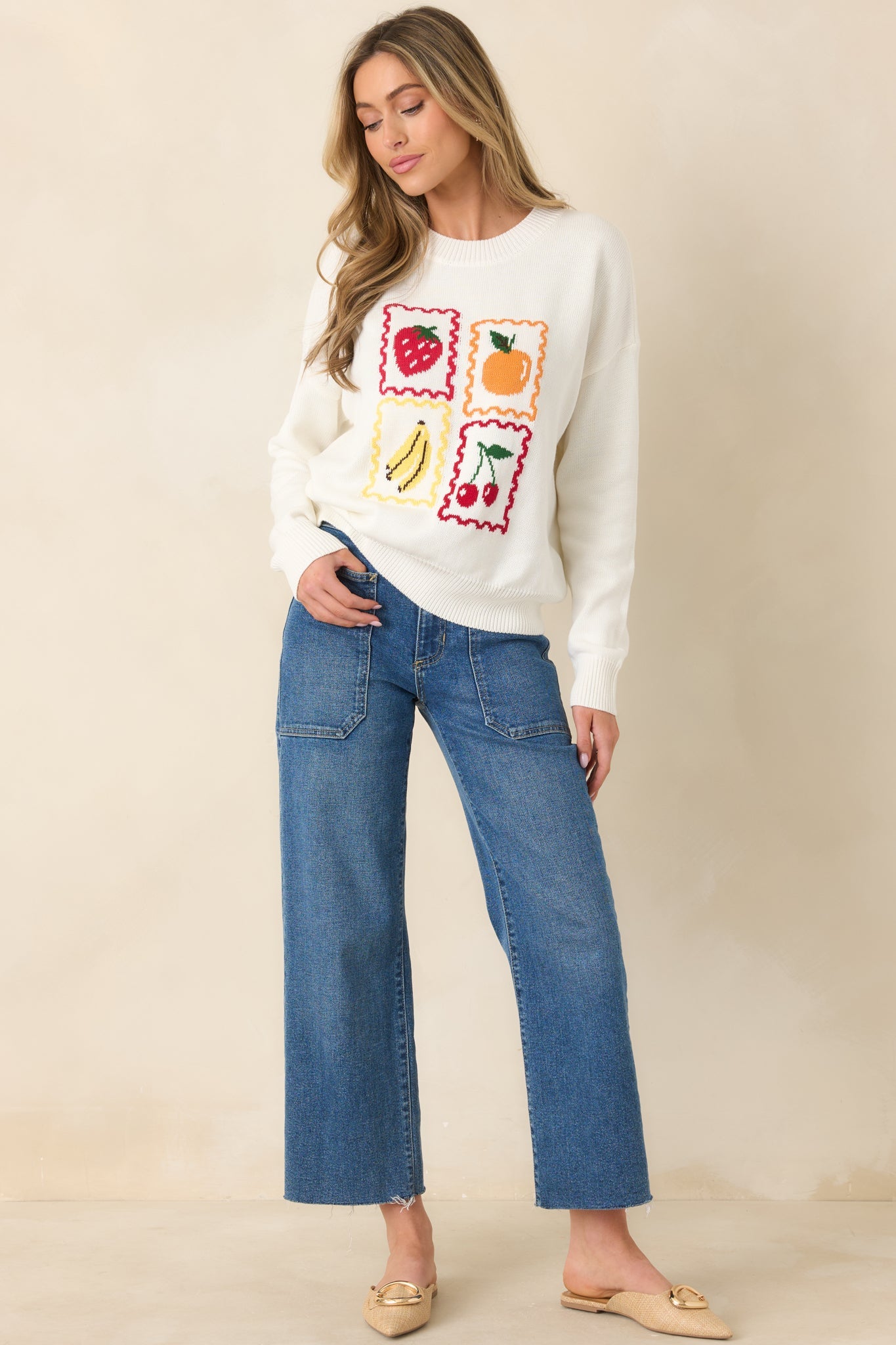 Sweet Selections White Multi Knit Fruit Sweater