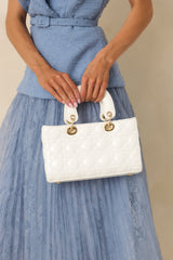 Keeping Secrets White Faux Patent Leather Quilted Handbag