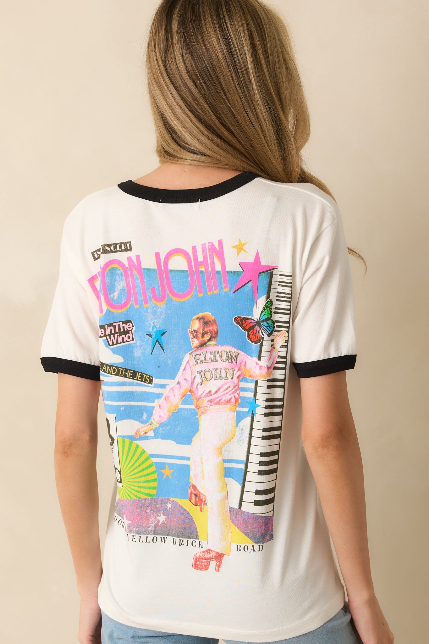 Elton John White Cotton 1973 Tour Ringer Tee