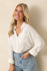 Z Supply The Signature White Linen Blend Button Down Top