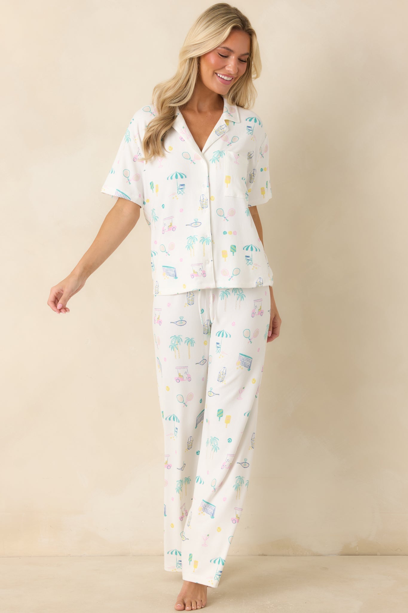 Z Supply Court Sports White Multi Pajama Top