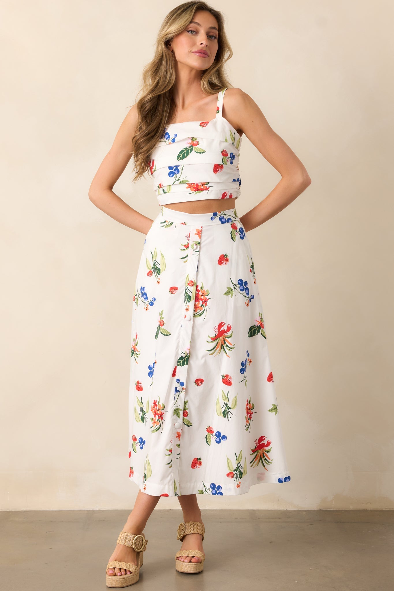 Not In A Rush White Cotton Coastal Print Midi Skirt