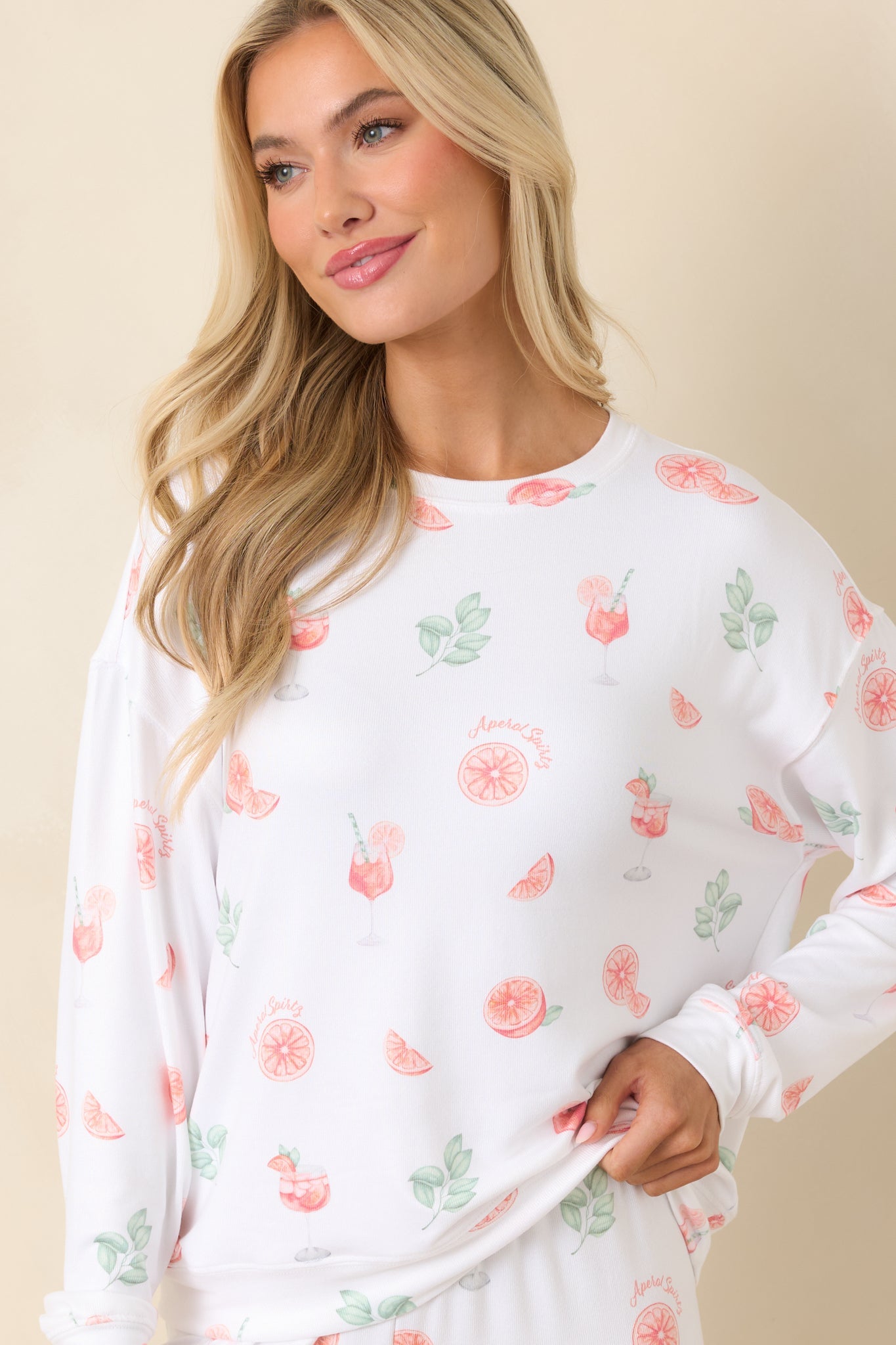 Z Supply White Spritz Long Sleeve Pajama Top