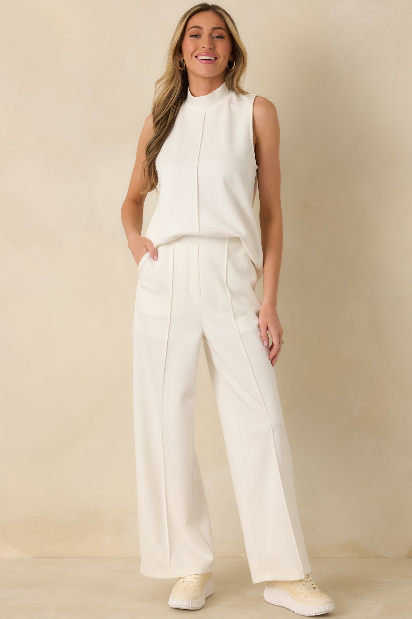 Ready to Jet Cloud White Sleeveless Mock Neck Tank Top