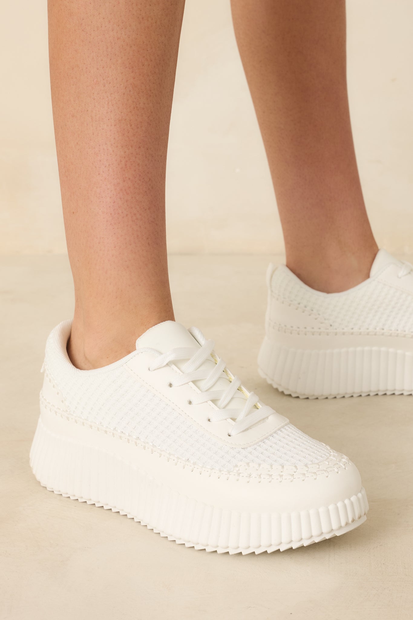 Step Into It White Textured Knit Platform Sneakers