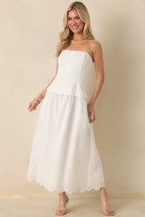 Pure Intentions White Cotton Eyelet Sleeveless Midi Dress