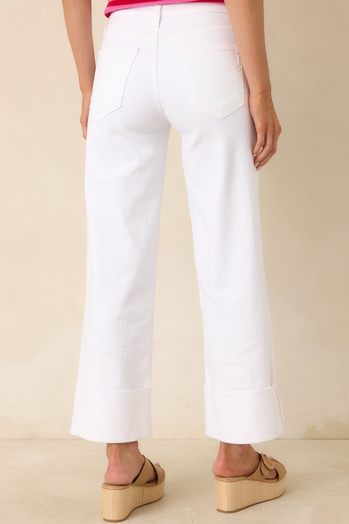 Best I've Seen White Stretch Wide Leg Cuffed Jeans