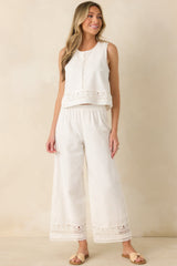 Z Supply Scout White Cotton Linen Embroidered Pants