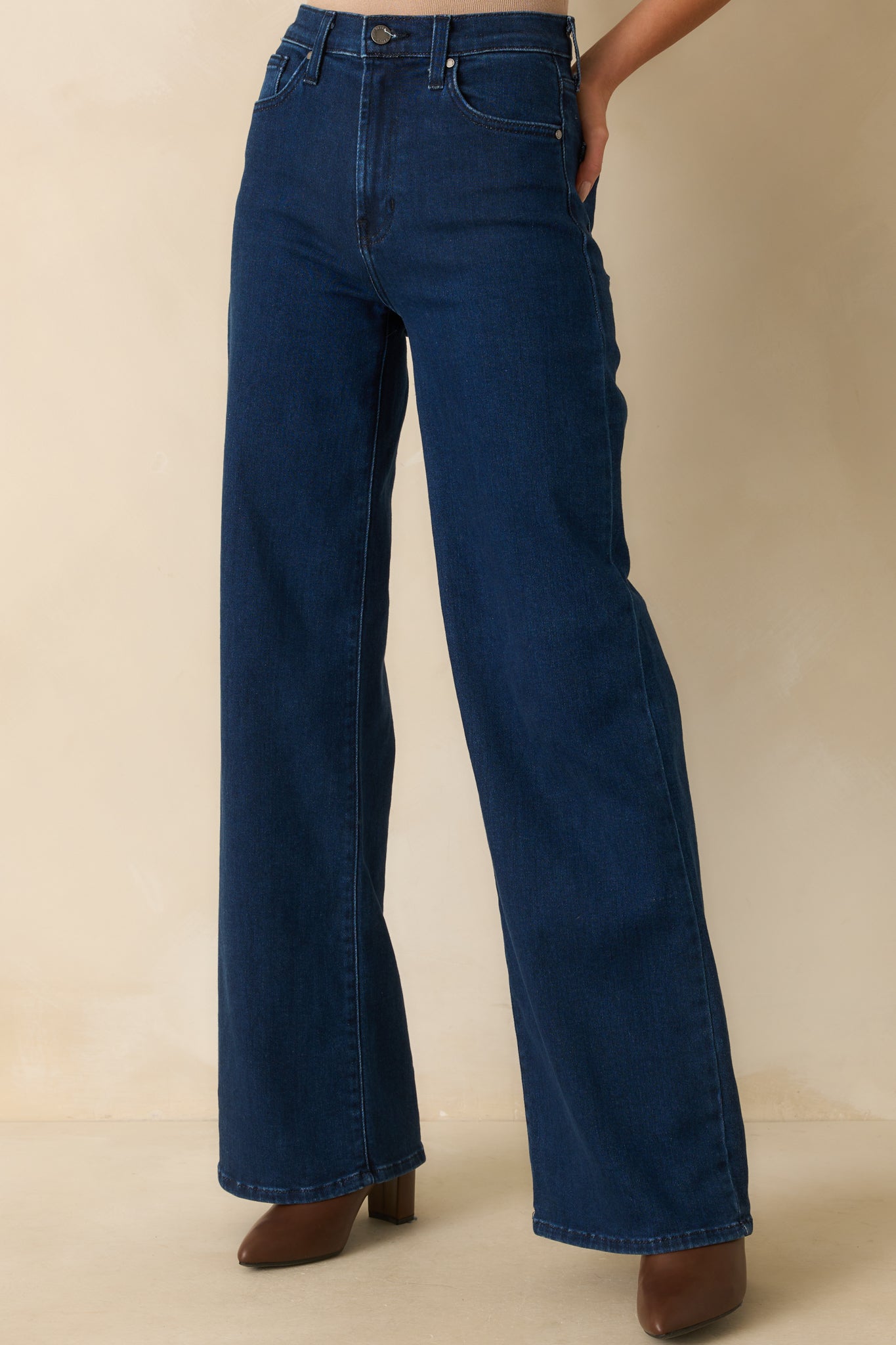 Wherever We Go Dark Wash Cotton Denim Wide Leg Jeans