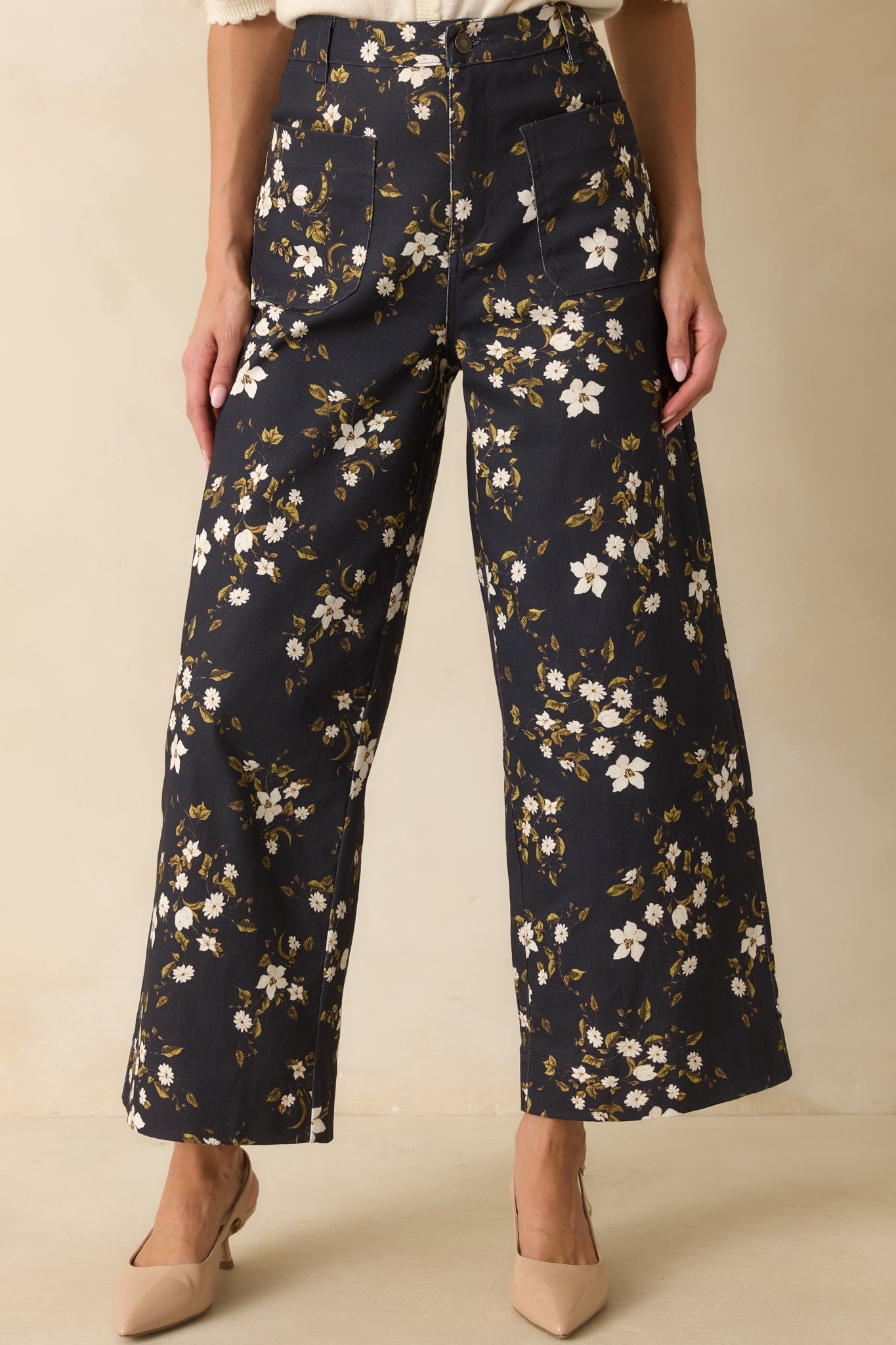 Made For These Moments Navy Floral Print Cotton Wide Leg Jeans