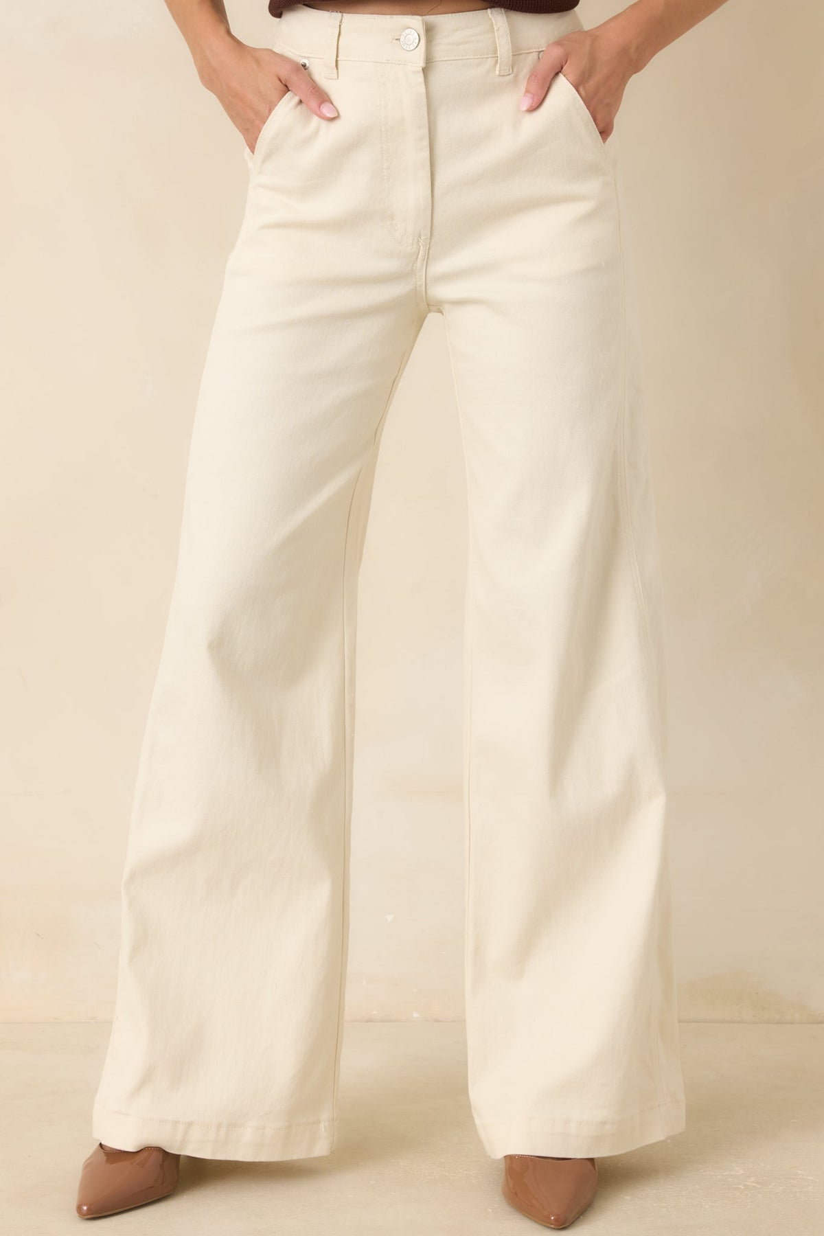 One More Reason Ivory Stretch Wide Leg Jeans