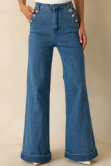 Nautical By Nature Indigo Stretch High Waisted Wide Leg Jeans