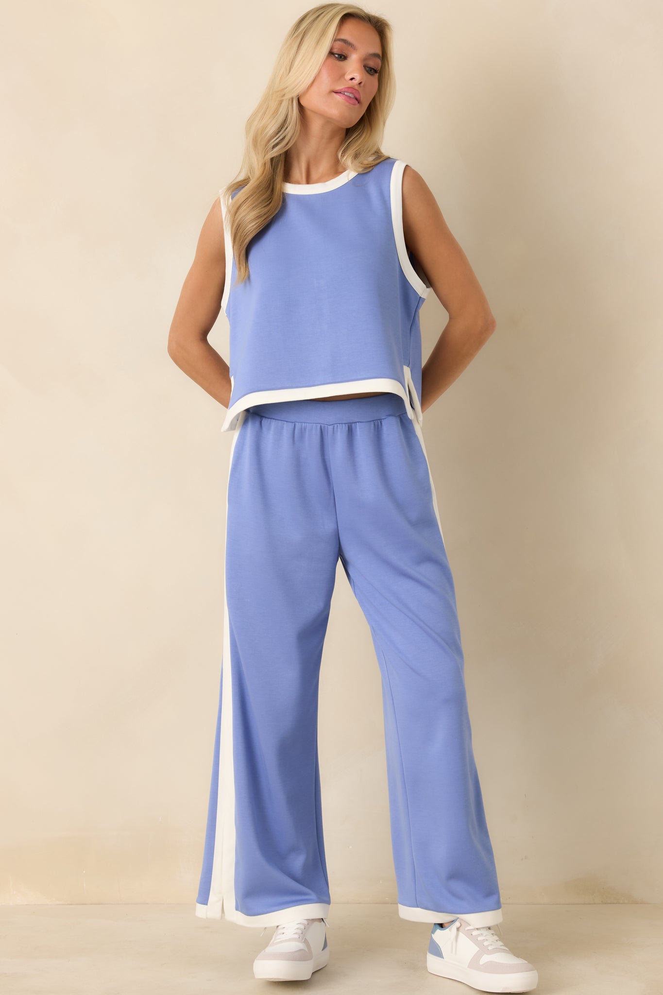 In Good Form Periwinkle Stretch Knit Contrast Trim Pants