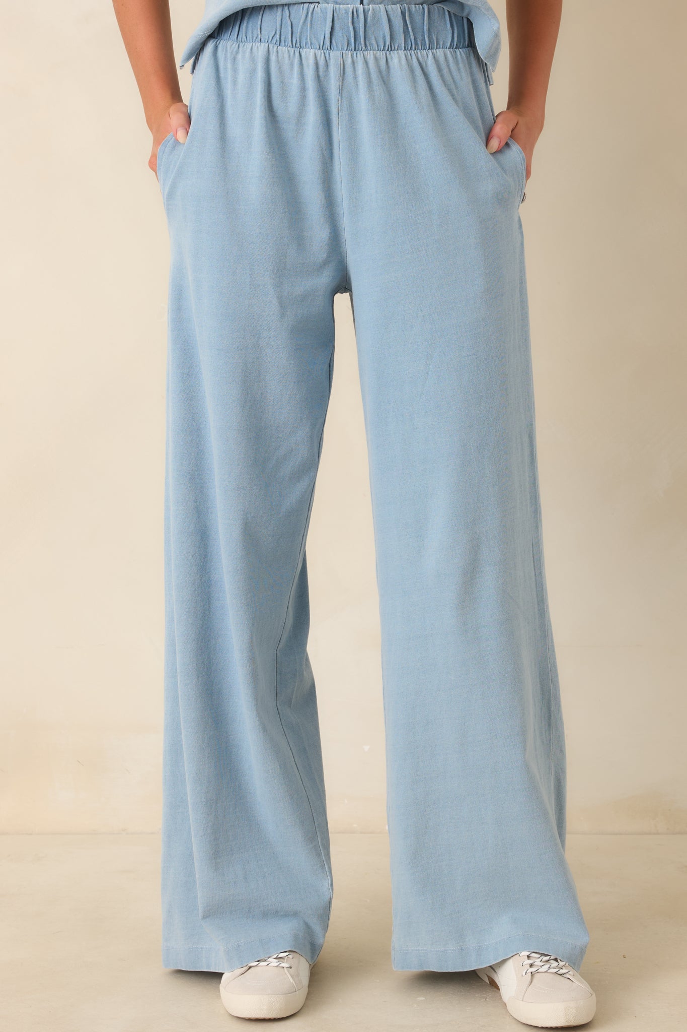 Casual Company Light Denim Blue Cotton Wide Leg Pants
