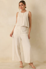 Met Your Match Natural Linen-Blend Wide Leg Pants