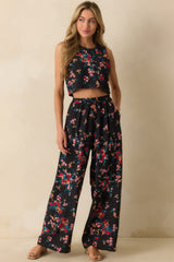 Wander and Bloom Black Multi Floral Print Wide Leg Pants