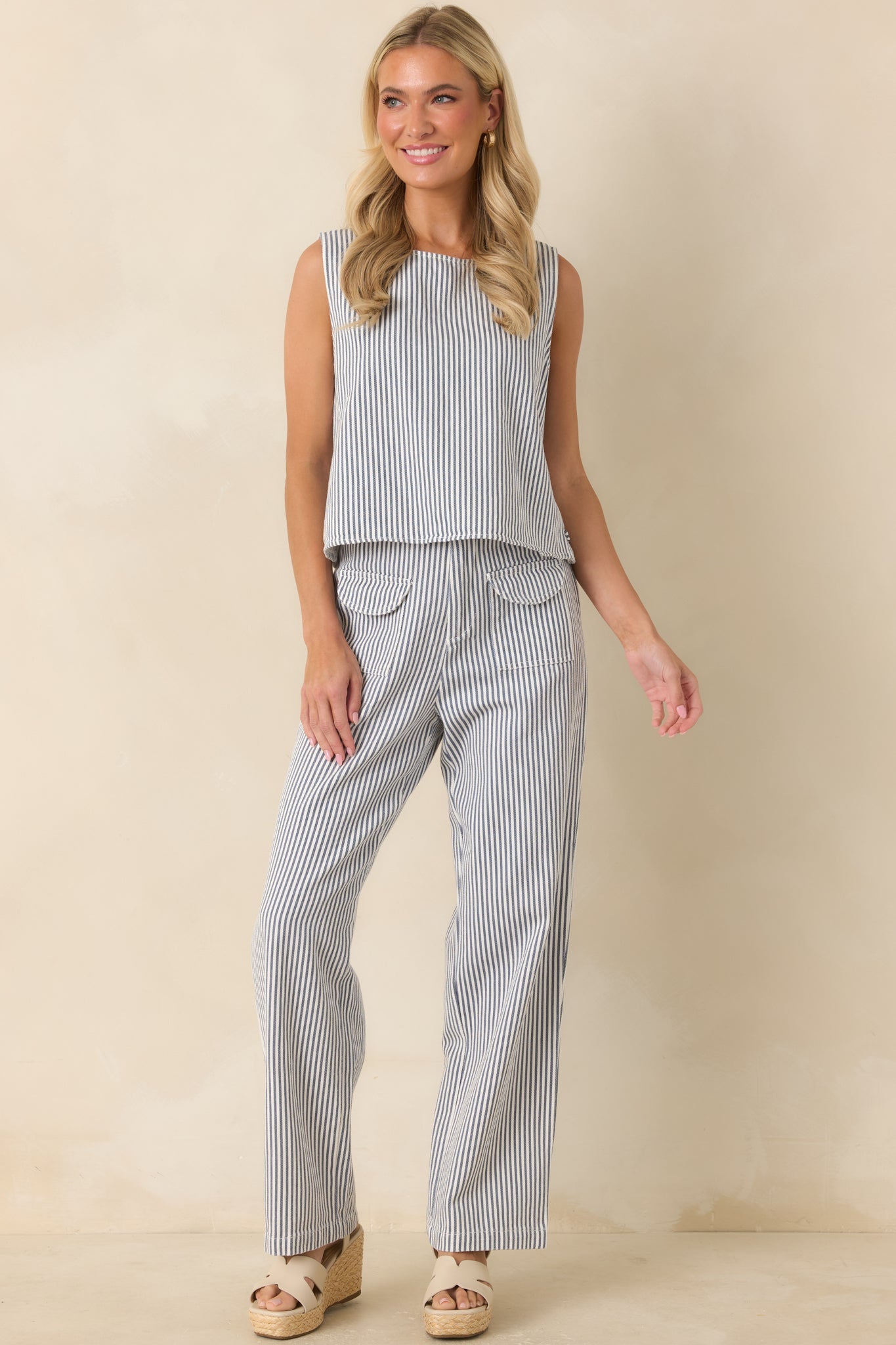 Ticket to Anywhere Blue Stripe Wide Leg Pants