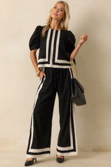 She Always Knows Black Contrast Trim Linen Blend Wide Leg Pants