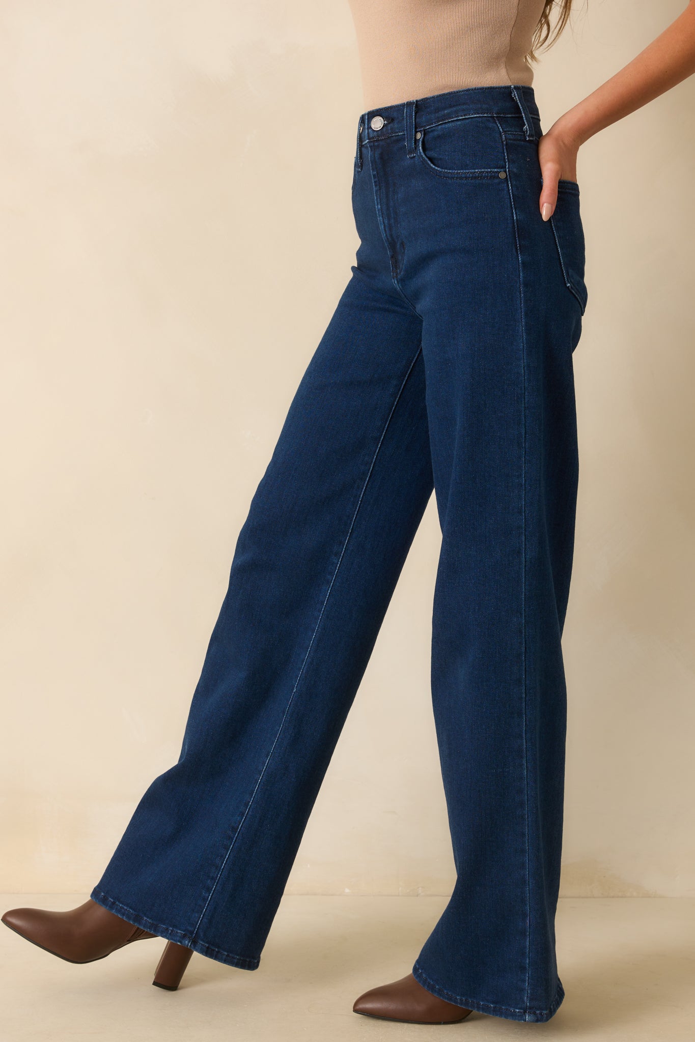 Wherever We Go Dark Wash Cotton Denim Wide Leg Jeans
