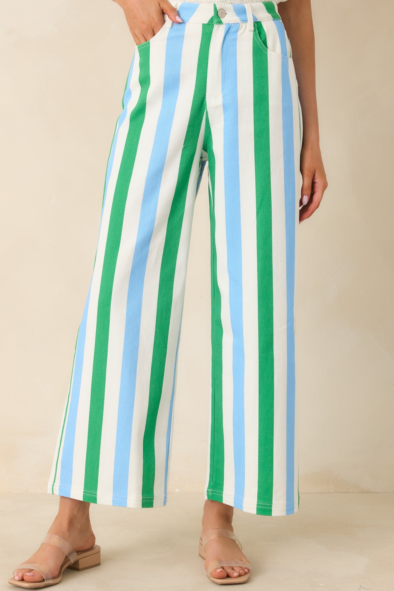 Making It Bright Blue Multi Striped Wide Leg Pants