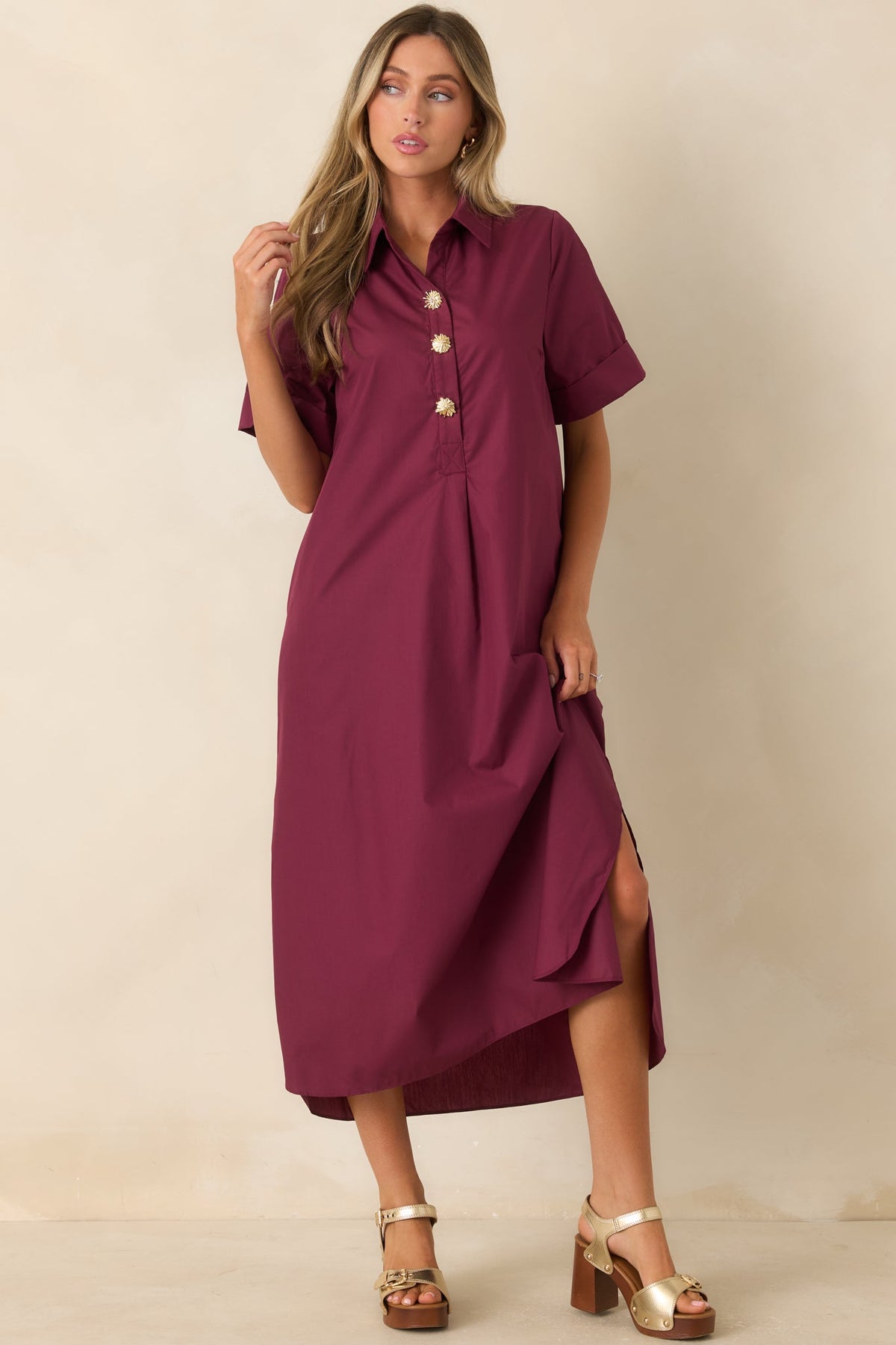 Read the Signs Wine Red Short Sleeve Maxi Dress