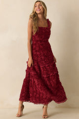 Something Good Wine Red Floral Applique Maxi Dress