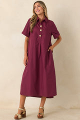 Read the Signs Wine Red Short Sleeve Maxi Dress