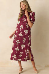 To Say The Least Wine Red Floral Print Cotton Maxi Dress