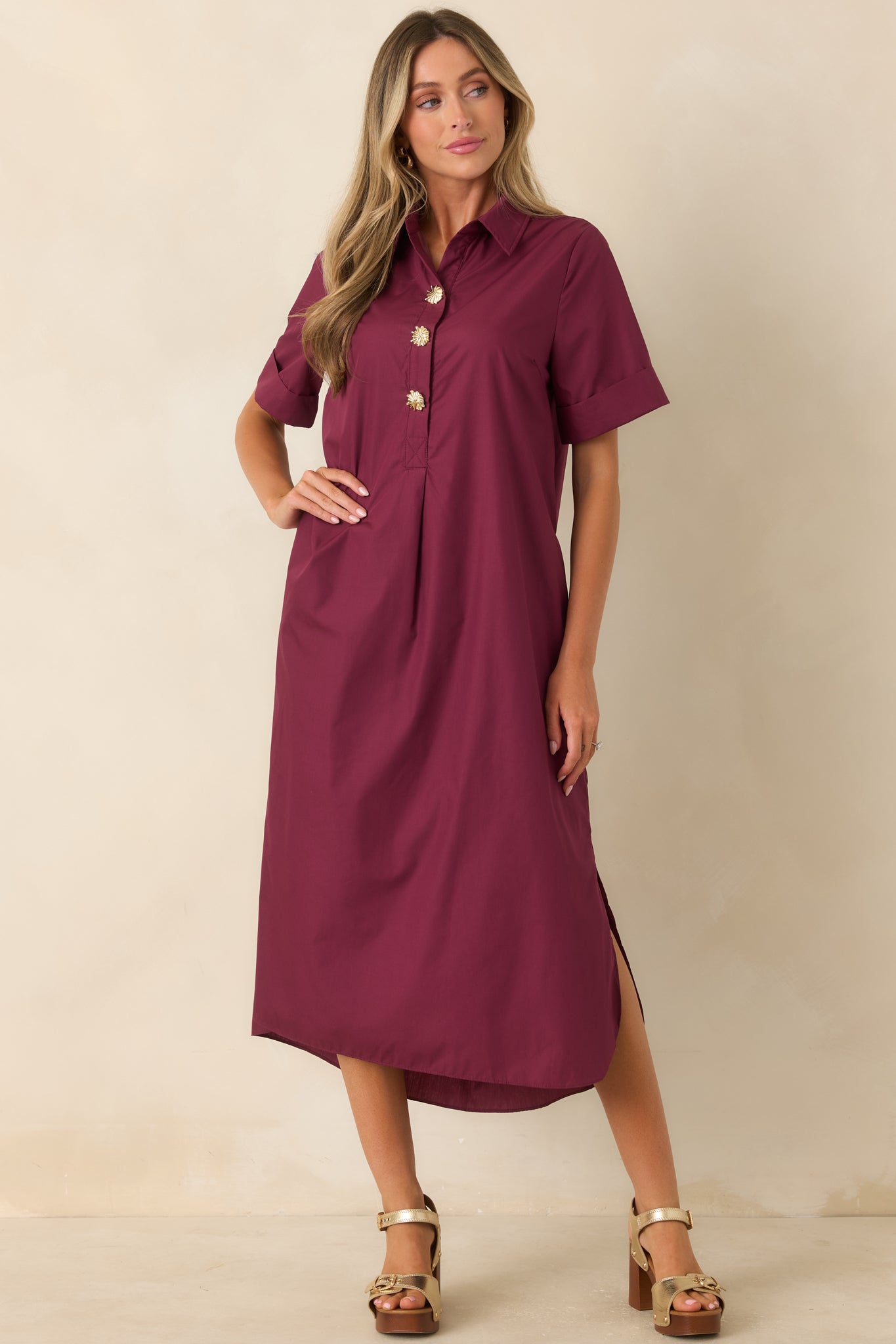 Read the Signs Wine Red Short Sleeve Maxi Dress