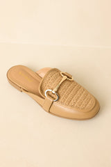Easy Elegance Tan Woven Faux Leather Mule Loafers