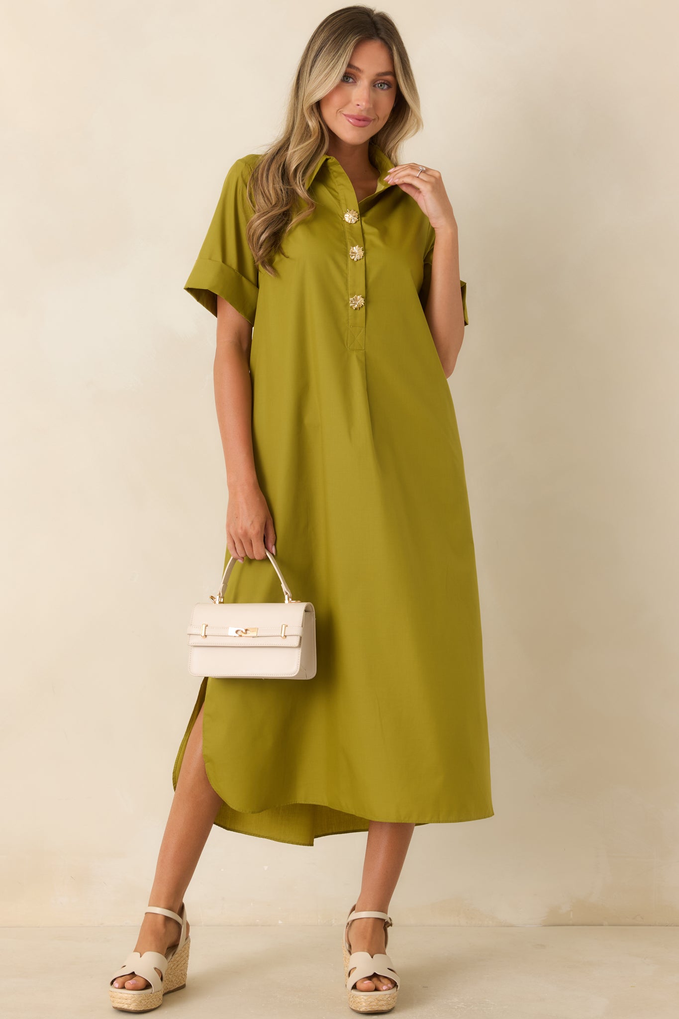 Read the Signs Olive Short Sleeve Maxi Dress