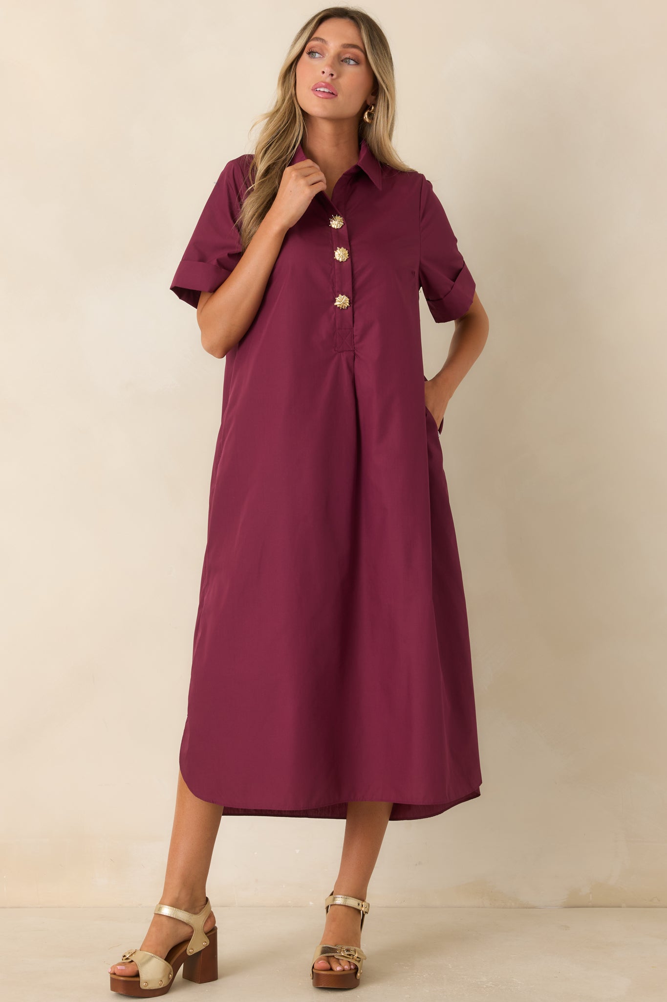 Read the Signs Wine Red Short Sleeve Maxi Dress