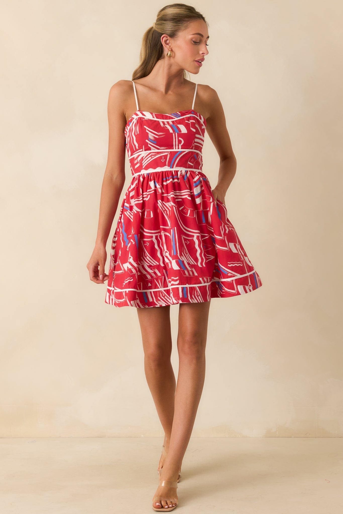 Prosperina Veronica Red Multi Yacht Club Cotton Mini Dress