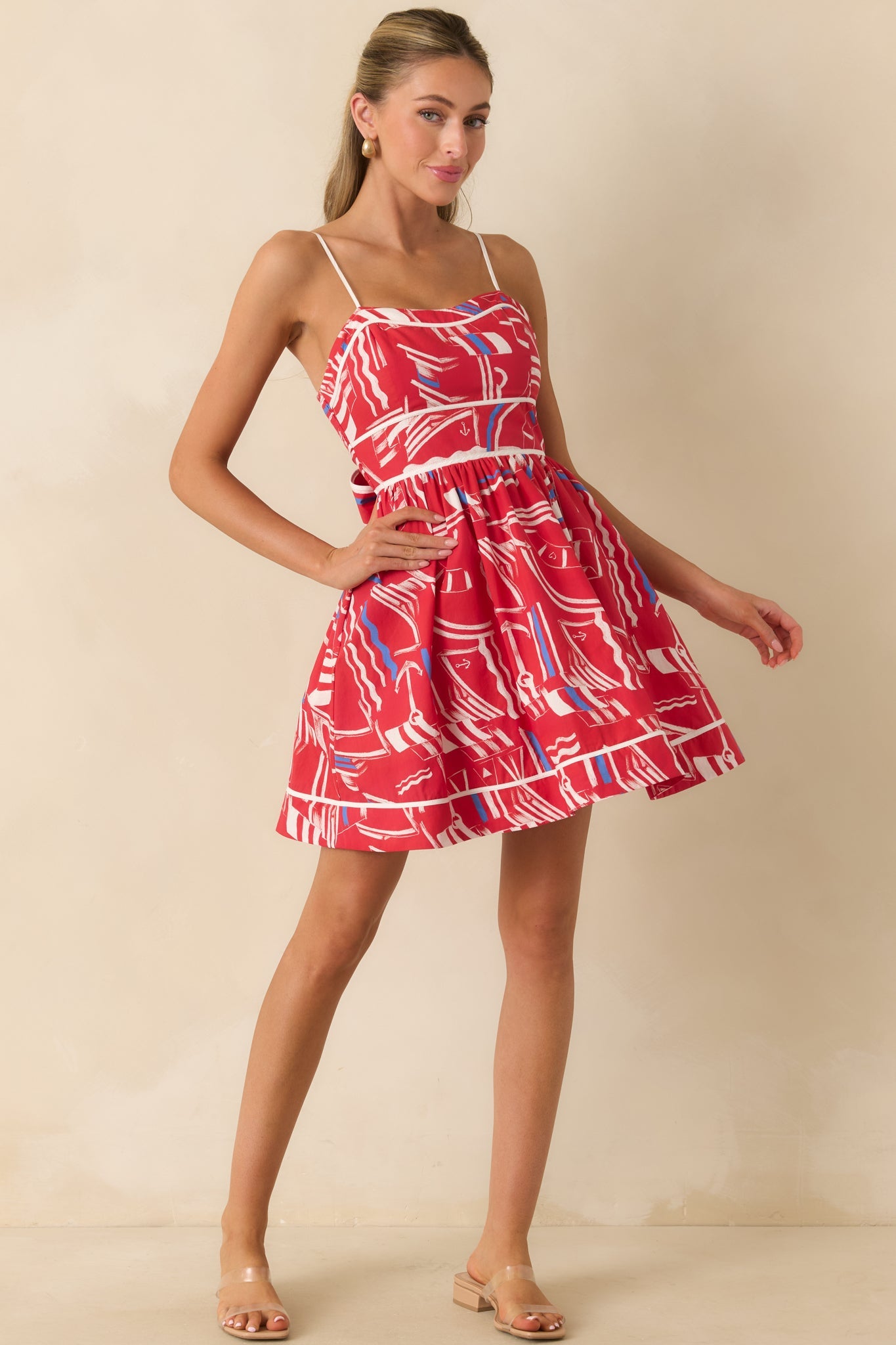 Prosperina Veronica Red Multi Yacht Club Cotton Mini Dress