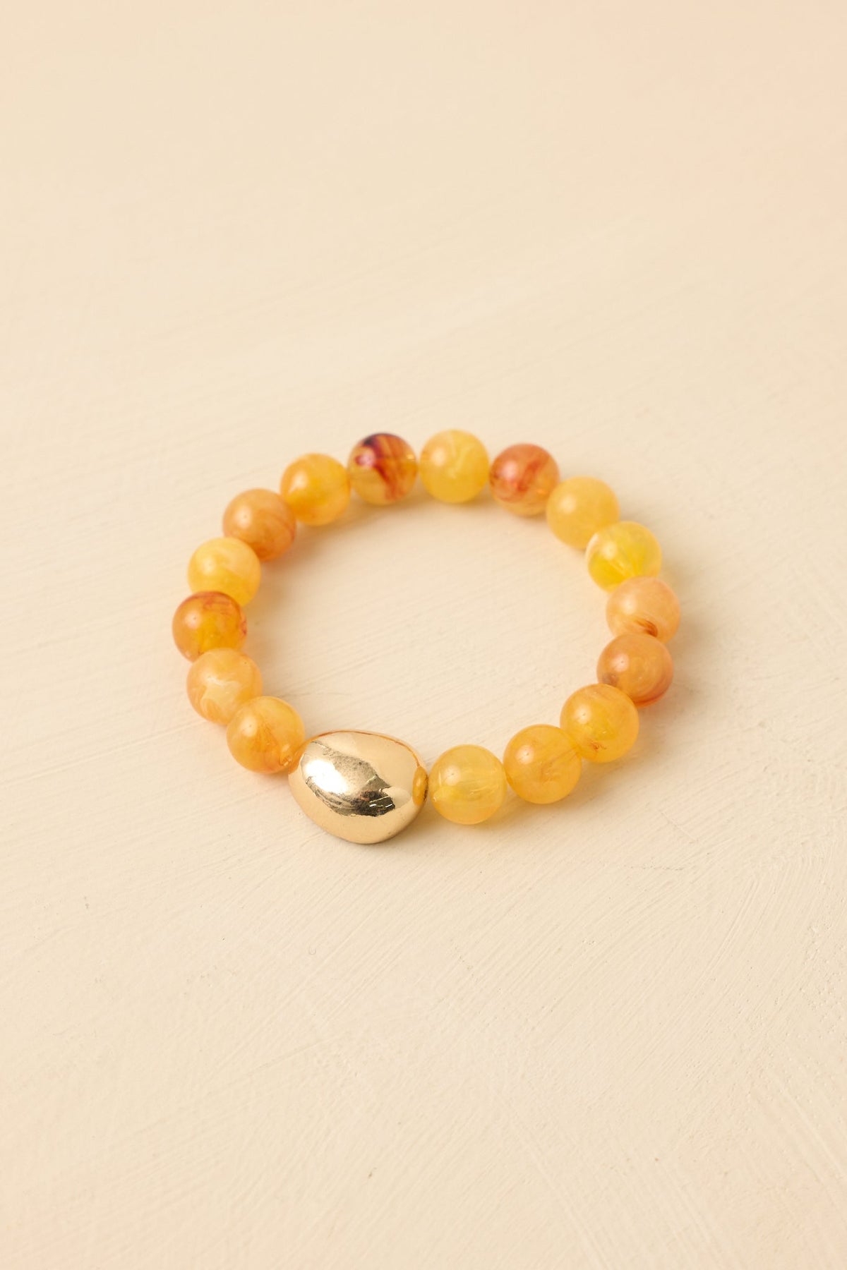 Always a Soft Spot Yellow Beaded Gold Accent Stretch Bracelet