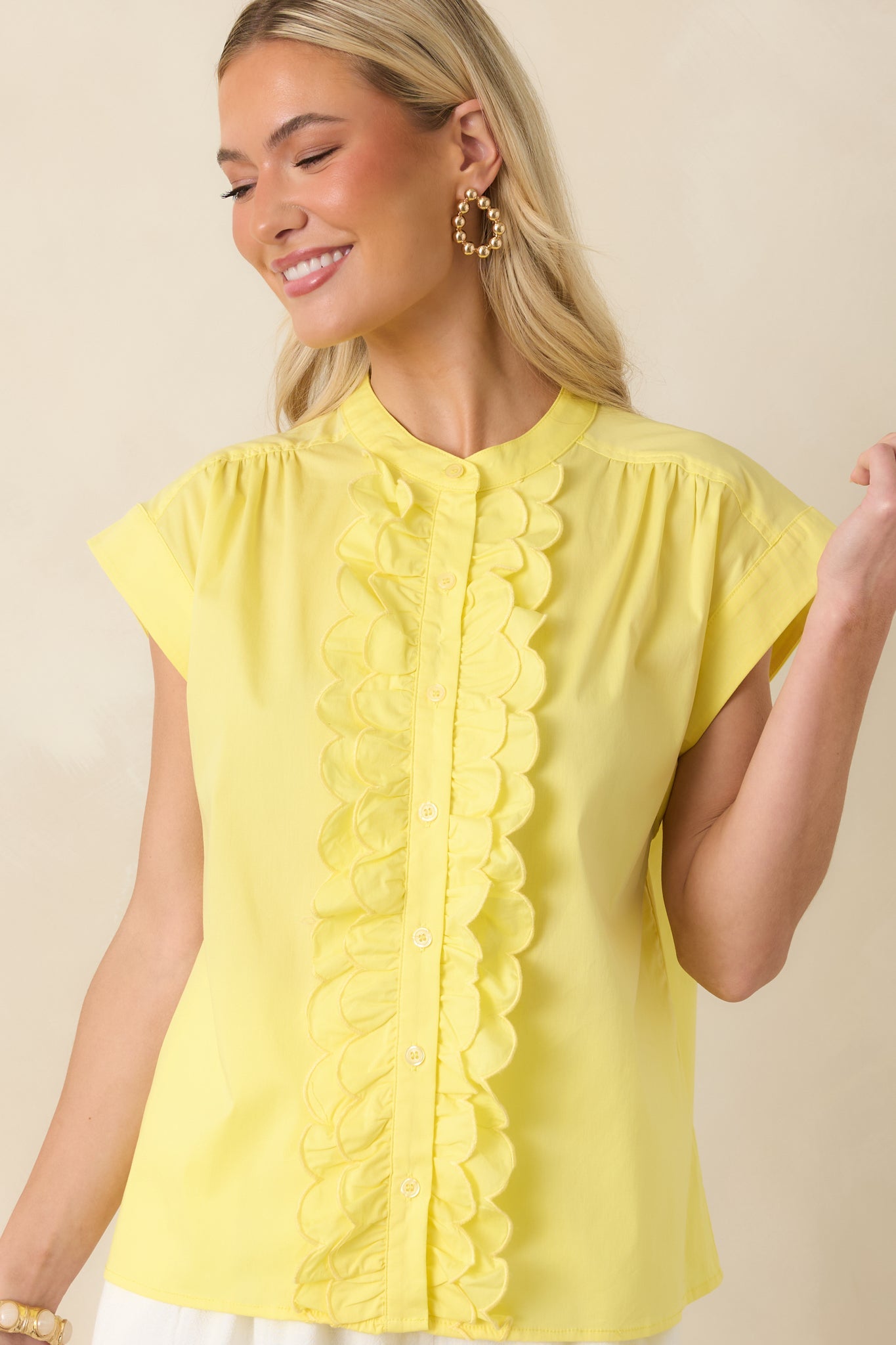 You Brighten My Day Yellow Scalloped Ruffle Top