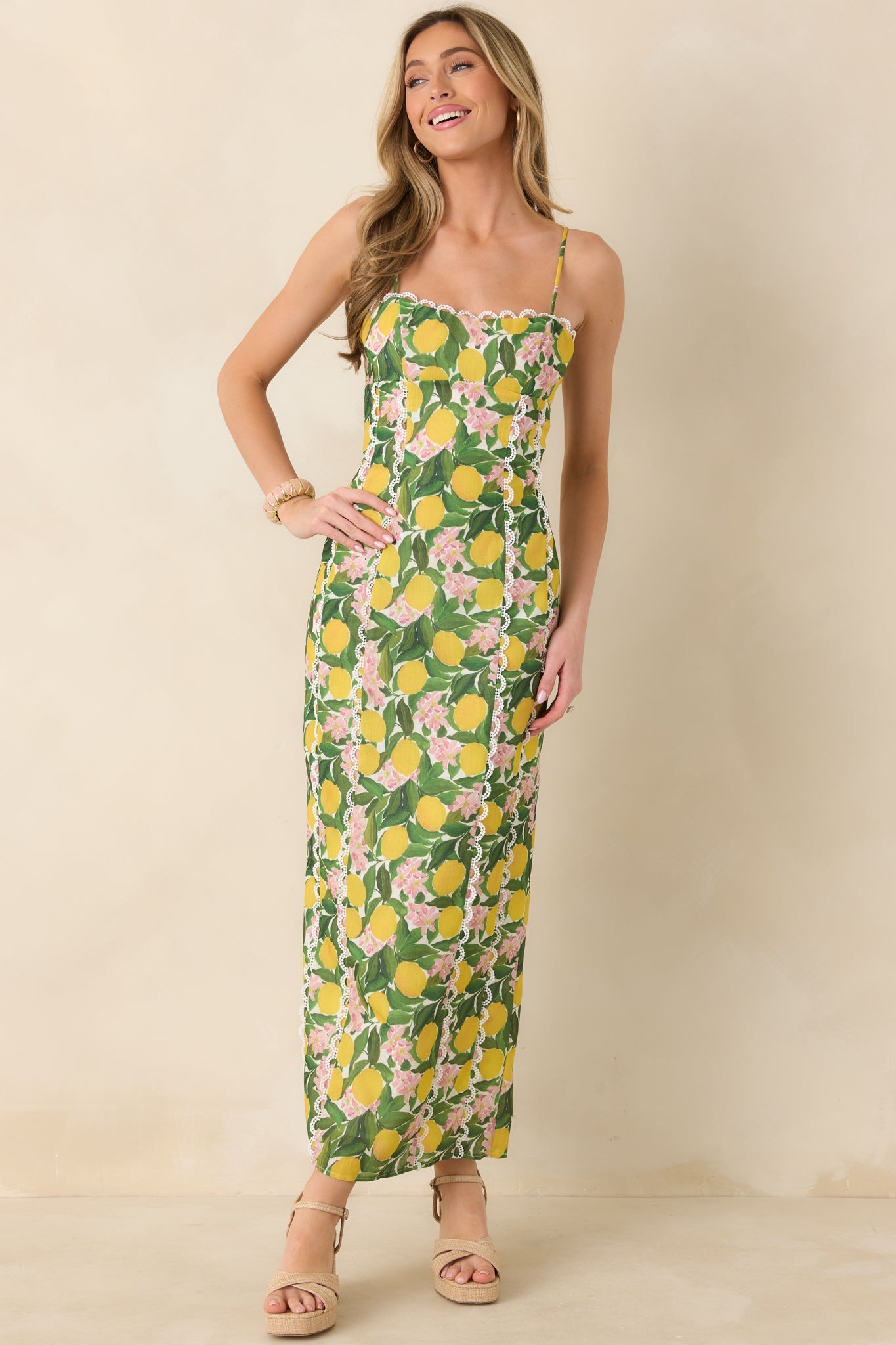 Squeeze the Day Yellow Multi Lemon Blossom Maxi Dress