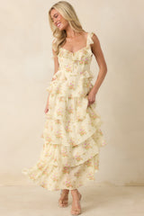 ASTR The Label Adessa Yellow Floral Ruffle Tiered Maxi Dress