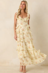 ASTR The Label Adessa Yellow Floral Ruffle Tiered Maxi Dress